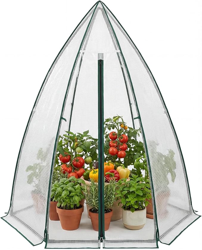 54"X54"X71" Mini Hexagonal Greenhouse for Outdoors, Portable Garden Greenhouse with PE Cover, Roll-Up Zipper Door & Mesh Window, Small Greenhouse for Vegetables, Flowers, Herbs