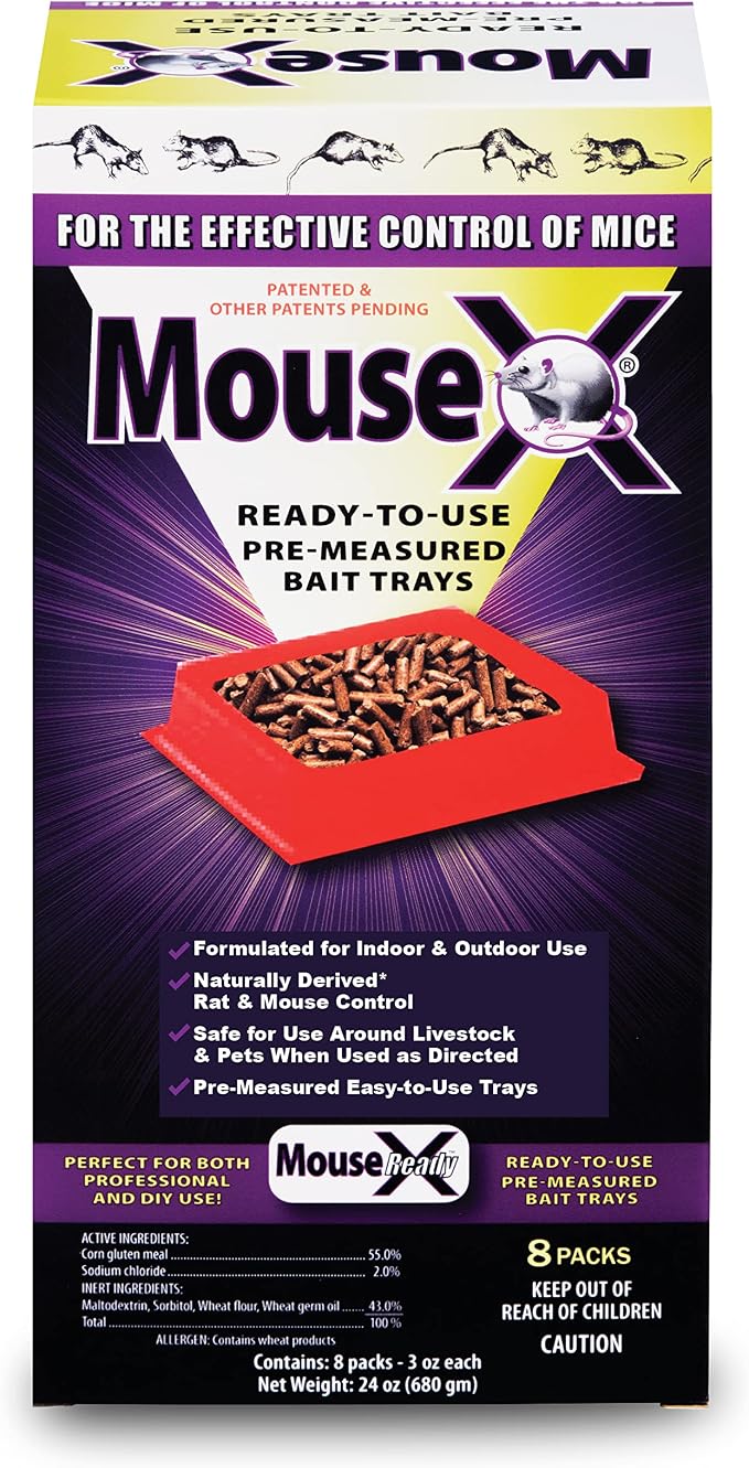 MouseX Rodent Control Bait Trays for Rats & Mice – Poison Free, Pet Safe |Indoor & Outdoor Use Pellets |3 oz Trays - 8 Pack
