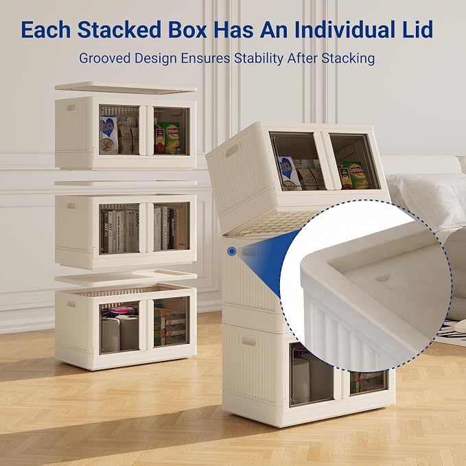 FLEXIMOUNTS 152 QT Stackable Plastic Storage Bins With Lids, Milky White