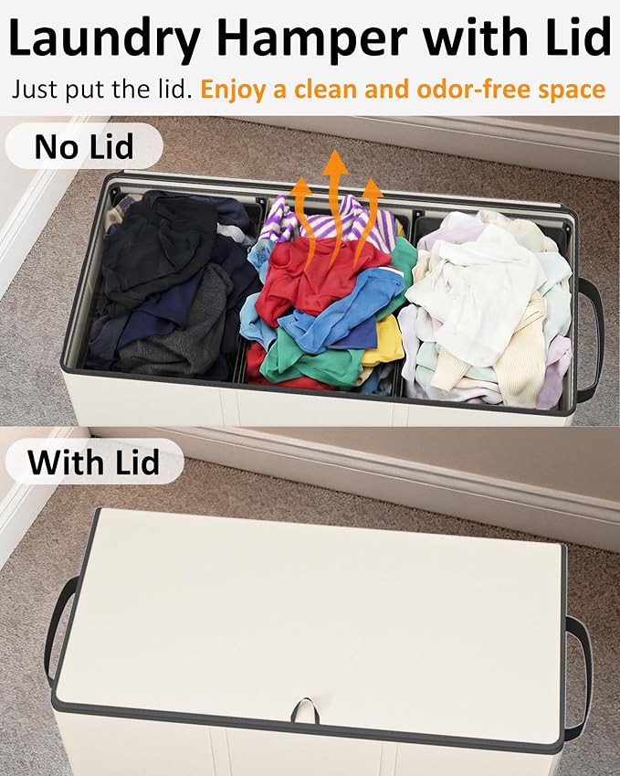 Optish 180L Laundry Hamper 3 Section, Large Hamper with Mesh Bags & Lid | Detachable 3 Inner Bags, Extra Large Laundry Basket Organizer for lots of Clothes, Pants, Bedroom, Bathroom, Load 50 lbs