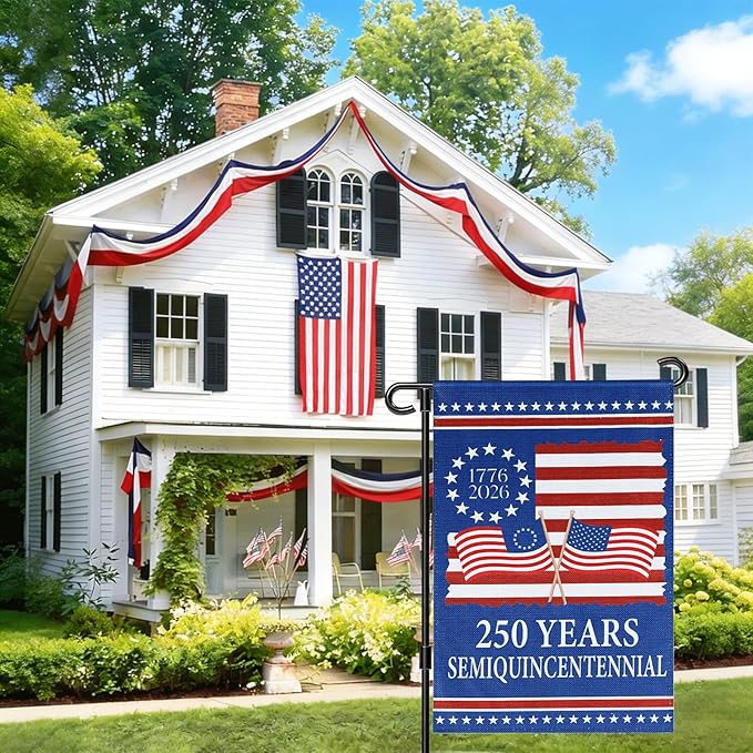 250 Anniversary USA Flag - 4th of July Decorations - 12x18 Inch Patriotic Garden Flag, Double Sided American Flag for Independence Day 1776-2026 250th USA Birthday Yard Porch Lawn Outdoor Decor