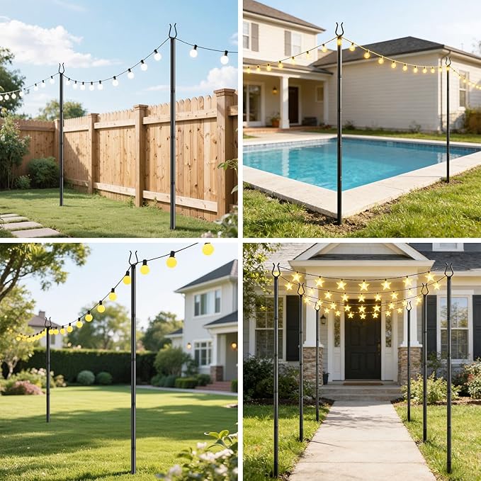 Aredy 4 Pack String Light Poles - 10FT Light Poles for Outside with Fork Base, Outdoor String Light Poles, Durable Poles for String Lights in Backyard, Deck, Garden, Wedding Events