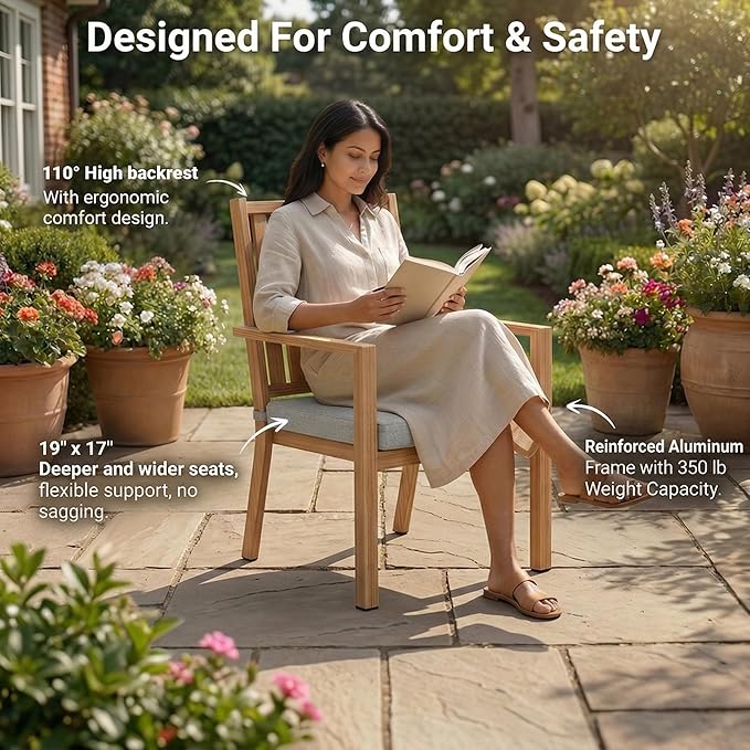 RoyalCraft Aluminum Outdoor Patio Chairs Set of 6, Outdoor Chairs with Waterproof Cushions, Outdoor Dining Chairs with Armrests, Metal Patio Furniture Set for Porch, Balcony, Deck, Backyard, Brown