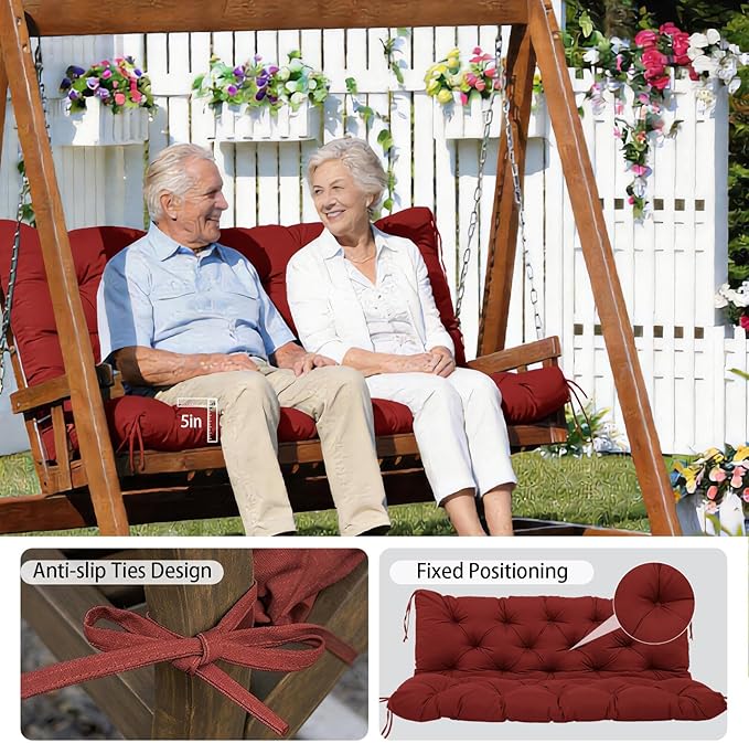 Premium 5" Thicken Porch Swing Cushions Waterproof 3 Seater Replacement Cushions with Backrest and Adjustable Straps, Outdoor Furniture Cushions for Patio, Garden(70×40×5inch)