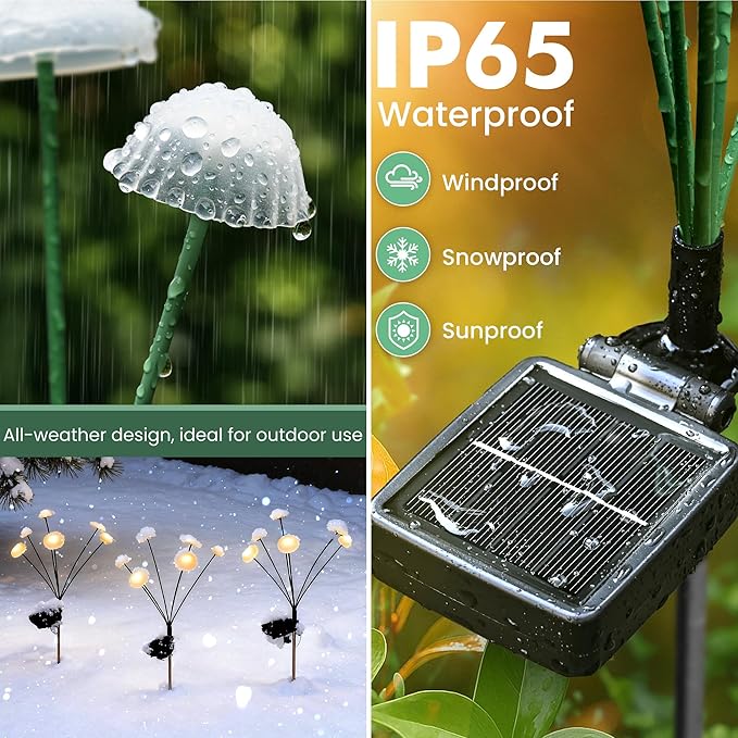 Solar Garden Lights, 6pack Solar Fairy Lights for Outside, Swaying Mushroom Lights Outdoor Decorative, Waterproof Light Decor for Yard,Lawn,Patio,Pathway Decoration(Warm White)