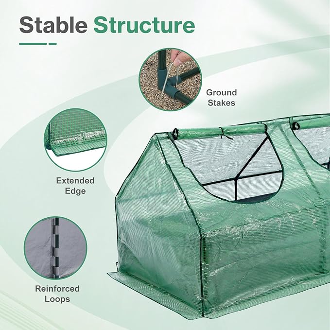 Aoodor 4x2x2 FT Raised Garden Bed with Mini Greenhouse Cover, PE Planter Box Kit with Windows for Herbs, Flowers and Vegetables, Green