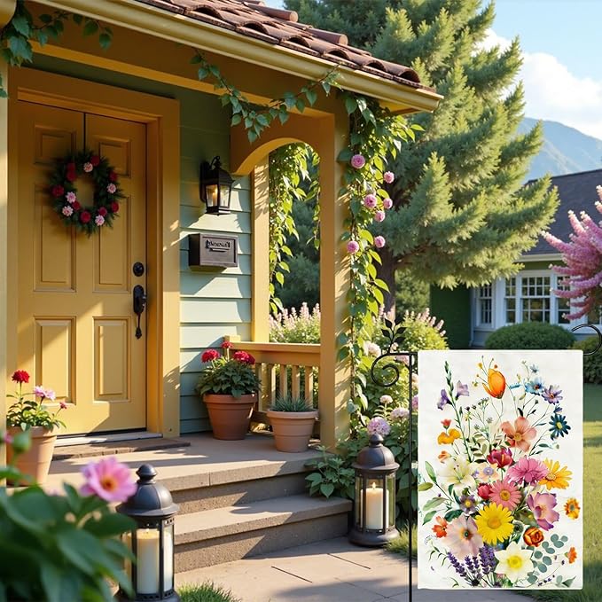 Spring Summer Colorful Floral Garden Flag 12x18 Inch Double Sided Outside Farmhouse Holiday Courtyard Decoration Flag