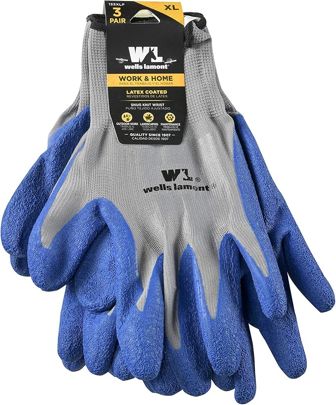 Wells Lamont 3 Pair Pack Men's Latex Grip Work Gloves, Medium (133MF)