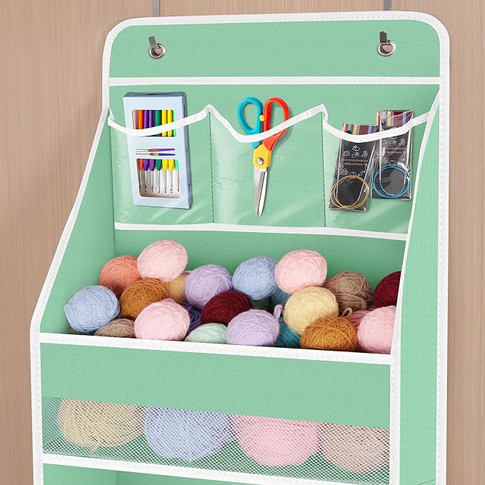 Univivi Fabric Over Door Hanging Organizer for Baby Nursery, Green, 5-Shelf