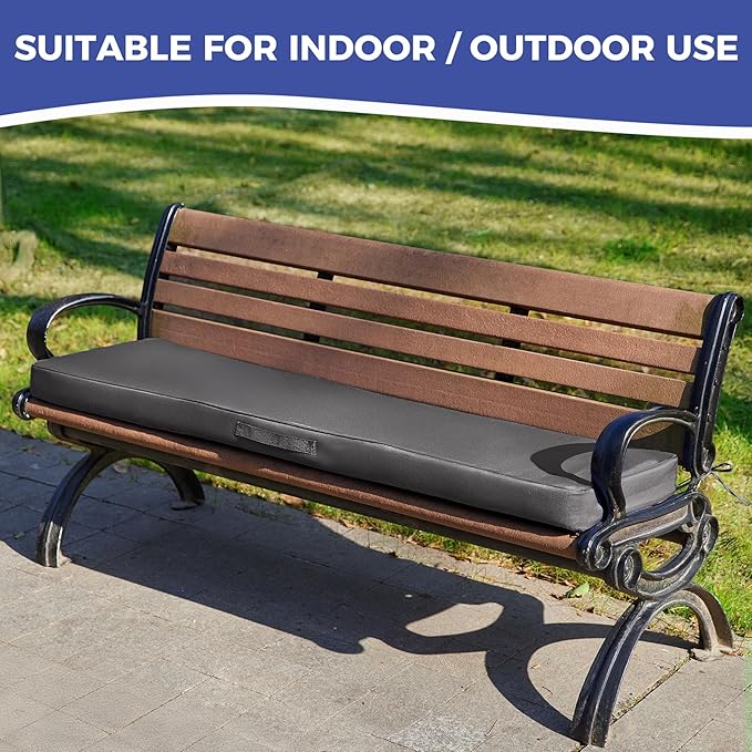 IPYNBAP Outdoor Bench Cushions for Outdoor Furniture, 45x18x3 Inch, Waterproof Bench Pillow, Fade Resistant Long Bench Seat Pads for Garden, Indoor, Porch Swing, Dark Grey