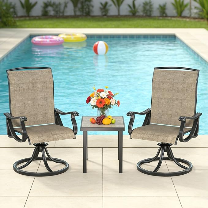 SHGJ&SOFT Patio Swivel Chairs, Waterproof Outdoor Dining Chairs with All-Weather Textilene Mesh for Deck, Garden, and Backyard (Brown5, 2PC)