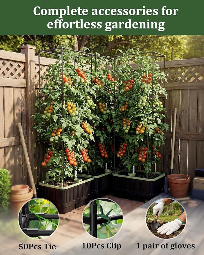 Self Watering Tomato Planter with Trellis, Rectangular Tomato Cages Trellis for Raised Garden Bed, Tomato Planters Box for Garden Pots Patio Indoor Outdoor (Rectangular, 2PC)