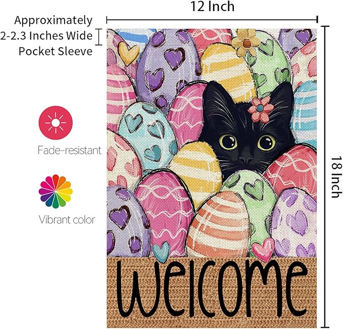 CROWNED BEAUTY Easter Garden Flag Eggs Cat 12x18 Inch Double Sided Holiday Decoration for Outdoor Lawn Yard