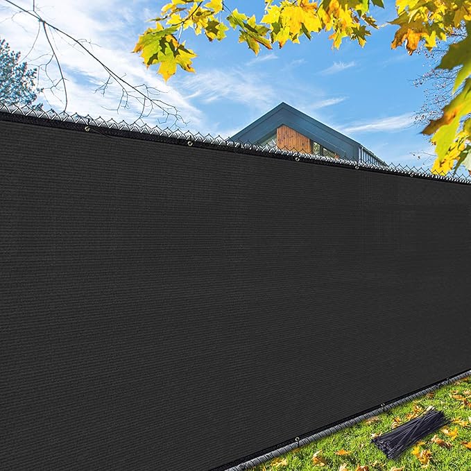 iCover 4x12ft Privacy Screen Fence, Outdoor Fencing Panels, Garden Windscreen Mesh Shade Sail Net Barrier, Fence Privacy Screen Reinforced Bindings and Brass Grommets Cable Zip Ties, Black