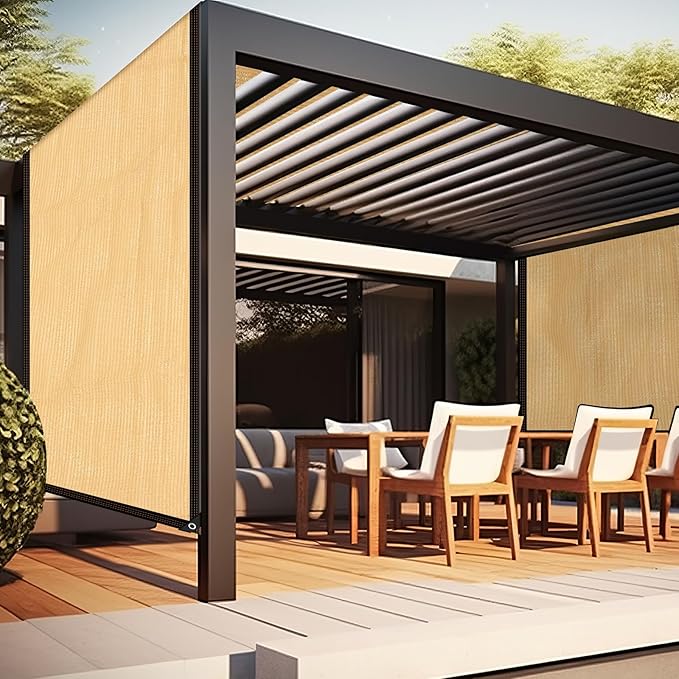 Fanfanwin 95% Pergola Shade Cover with Grommets,10' x 14' Outdoor Sun Shade Cloth Universal Pergola Replacement Canopy Privacy Screen for Patio Garden Gazebo Deck Porch Backyard,Wheat