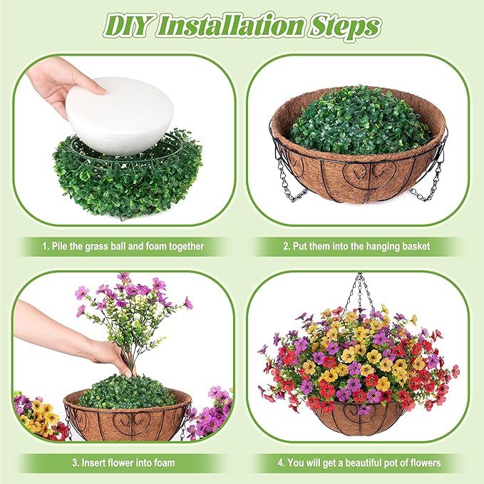 Ammyoo Artificial Faux Hanging Plants Flowers Basket for Spring Outdoor Decoration, Fake Silk Daisy UV Resistant Look Real with Eucalyptus Leaves Summer Outside Decor for Home Patio Garden