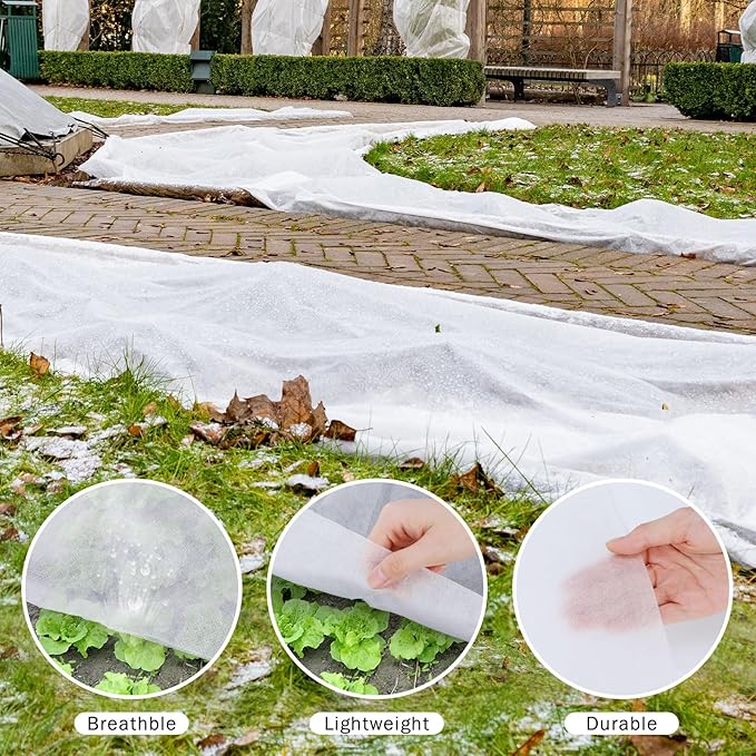 Uiifan 3 Pcs Plant Cover Freeze Protection 10 x 33 ft Floating Row Blanket Reusable Garden Bed Cover Frost Cloth Frost Blankets for Outdoor Plants Winter Cold Weather Pest Overheat Fabric(White)