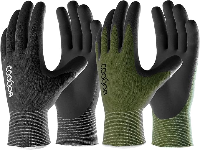 COOLJOB Gardening Gloves for Men, 6 Pairs Breathable Rubber Coated for Garden Weeding Landscaping, Outside Work for Lawn Yard, Men's Medium Size, Black & Green