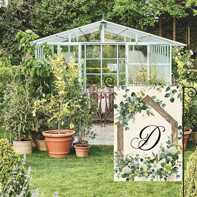 AVOIN colorlife Initial Letter D Monogram Garden Flag 12x18 Inch Double Sided Outside, Spring Floral Family Last Name Yard Decoration