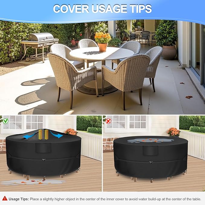 Outdoor Furniture Cover, Heavy Duty Round Outdoor Table Cover, Patio Furniture Covers Waterproof, 62"Dia x 28"H, Black