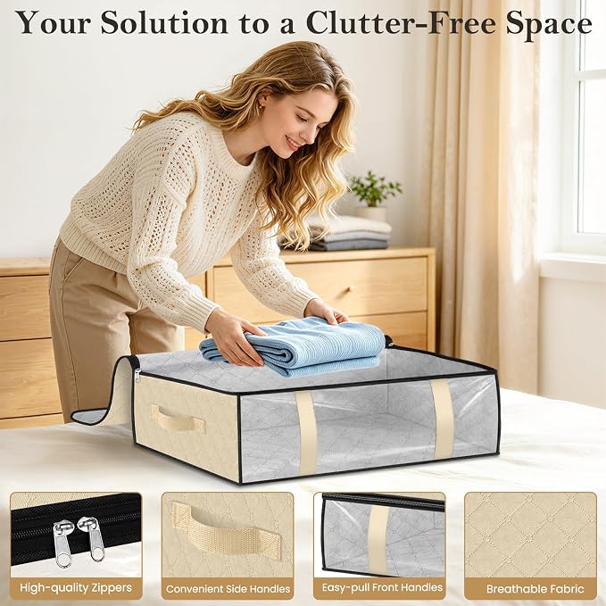 StorageRight Under Bed Storage Bags, 6 Pack, 40L, Beige