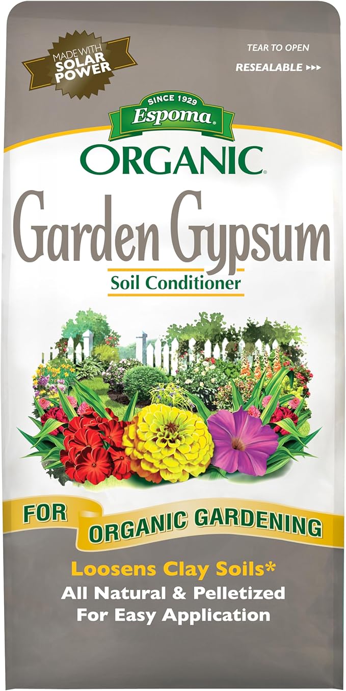 Espoma Organic Garden Gypsum Soil Conditioner; All-Natural & pelletized mined Gypsum with no fillers or additives. Helps Loosen Clay Soil; 6 lb. Bag Pack of Two