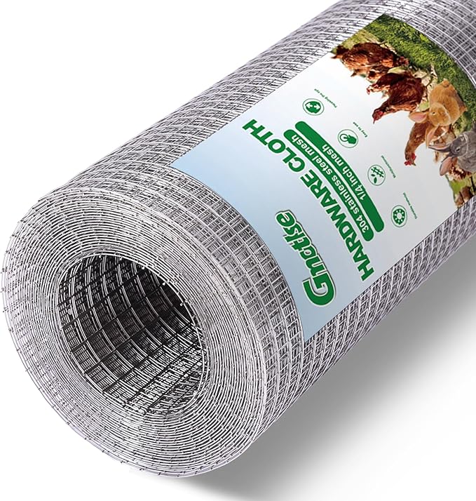 Hardware Cloth 1/4 inch 23 Gauge Small Size 304 Stainless Steel mesh Chicken Welded Wire Fencing Wire Mesh Roll Fencing Garden Fence Squirrel Tunnel Network 12in×10ft