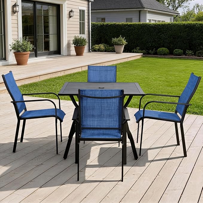 Patio Chairs Set of 4, Outdoor Dining Chairs Set of 4, High Back Wide Seat Patio Furniture Chairs with All Weather Breathable Textilene, for Lawn Garden Backyard,Blue(4 PCS)