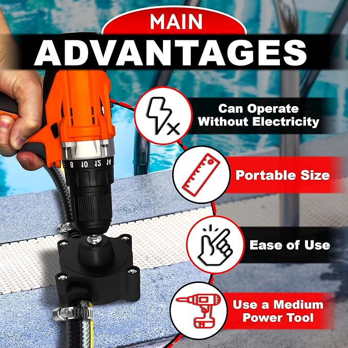 Portable Electric Drill Pump For Water - Self Priming Liquid Transfer Drill Powered Water Pump for Pool Cover Draining, Rain Barrels and Garden Watering | Easy Hose Clamp Setup. Great for Warm Season