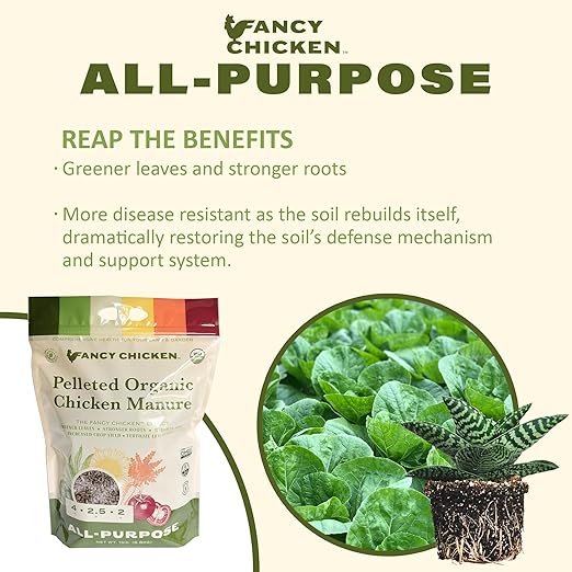 Fancy Chicken All-Purpose Manure - 15lbs Pelleted Dried Organic Chicken Manure | All-Natural Plant Food | Ideal for Vegetables Plants Fruits Trees Lawn Gardening & Farming | USDA Organic