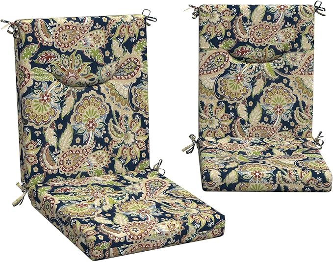 DYTXIII Outdoor High Back Chair Cushions Set of 2, 44x20 In Water Repellent Patio Seat Cushions with Elastic Sponge, All Weather Cushions for Rocking, Dining Chairs, Patio Furniture - Paisley Sapphire