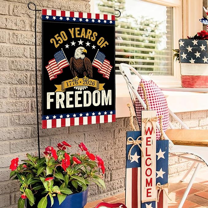 AVOIN colorlife Patriotic 250 Years of Freedom Garden Flag 12x18 Inch Double Sided Outside, 4th of July American 250th Anniversary 1776-2026 Yard Outdoor Decoration