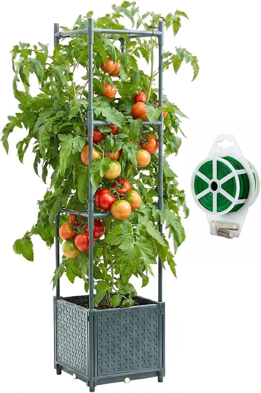 Raised Garden Bed Tomato Planter Box with Trellis, 41.3" Tomato Planters Cage w/Self-Watering for Climbing Plants Vegetables, Patio Indoor Outdoor