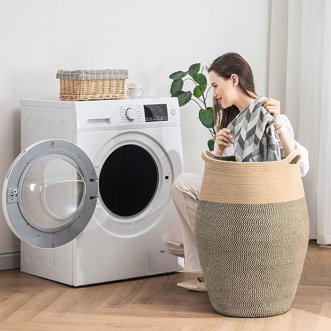 Extra Large Cotton Rope Laundry Hamper Basket, 105L Blanket Basket