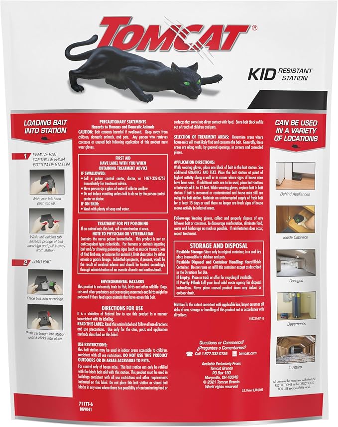 Tomcat Mouse Killer(e), Child Resistant, Refillable Station, 32 Bait Blocks | Tamper-Resistant Indoor Bait Station with Clear Monitoring Lid, 1 Refillable Station and 32 Bait Blocks
