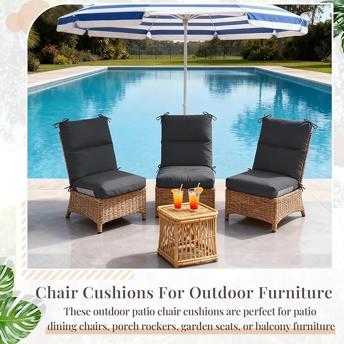 Geelin 4 Pack Outdoor/Indoor High-Back Chair Cushions 44×21 in, Stuffed Tufted Replacement Patio Chair Cushions with Ties Weather Resistant Pads for Patio Furniture (Dark Gray)