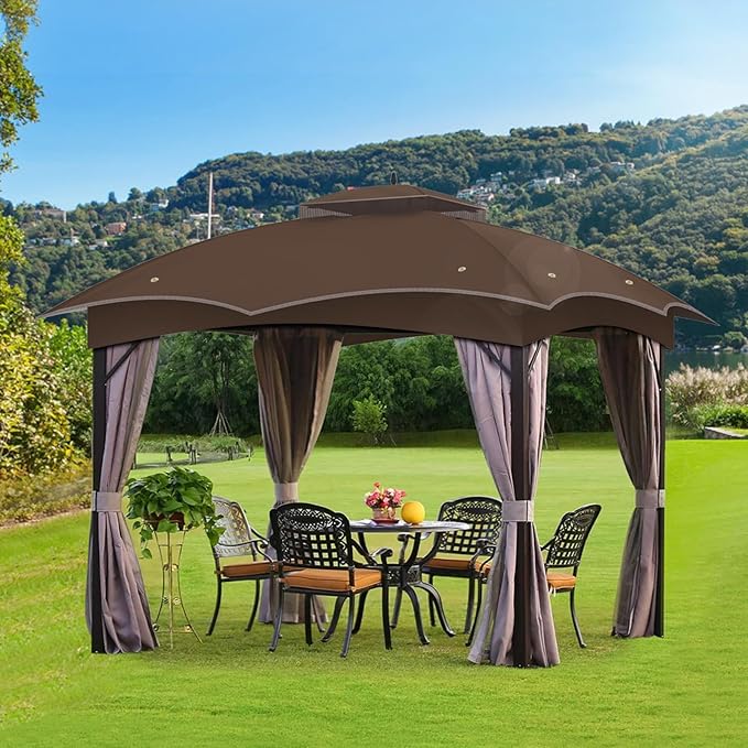 Replacement Gazebo Canopy Top Cover for 10 x 12, Double Tiered Waterproof Canopy Roof for Lowe's Allen Roth Gazebo #GF-12S004B-1 (Brown)
