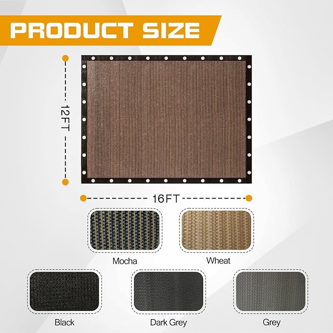 12'x 16' Sun Shade Cloth with Bungee Balls, Mocha Outdoor Pergola Shade Cover with Grommets, 90% UV Block Privacy Screen for Patio, Garden, Backyard