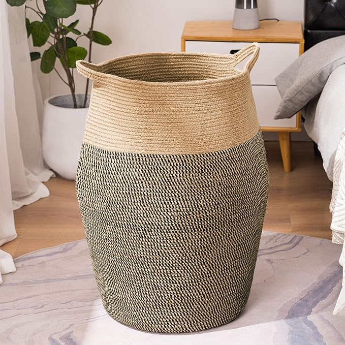 Extra Large Cotton Rope Laundry Hamper Basket, 105L Blanket Basket