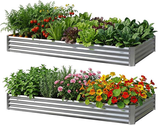 2Packs 6X2X1 FT Galvanized Raised Garden Beds Outdoor, Planter Raised Beds for Gardening, Vegetables, Flowers, Large Metal Garden Box, Deep Plant Flower pots Outdoor