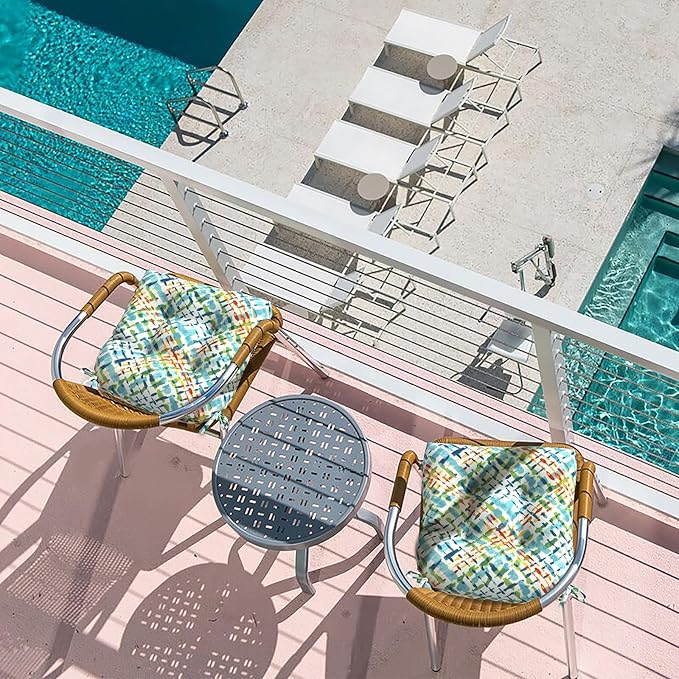 LVTXIII Outdoor/Indoor Tufted Seat Cushion, Decorative Wicker Chair Pads All Weather Seat Cushion Sets for Patio Garden Home Office Furniture, 19"x19"x4", Round Back, Pack of 2, Acapa Opal Geometric