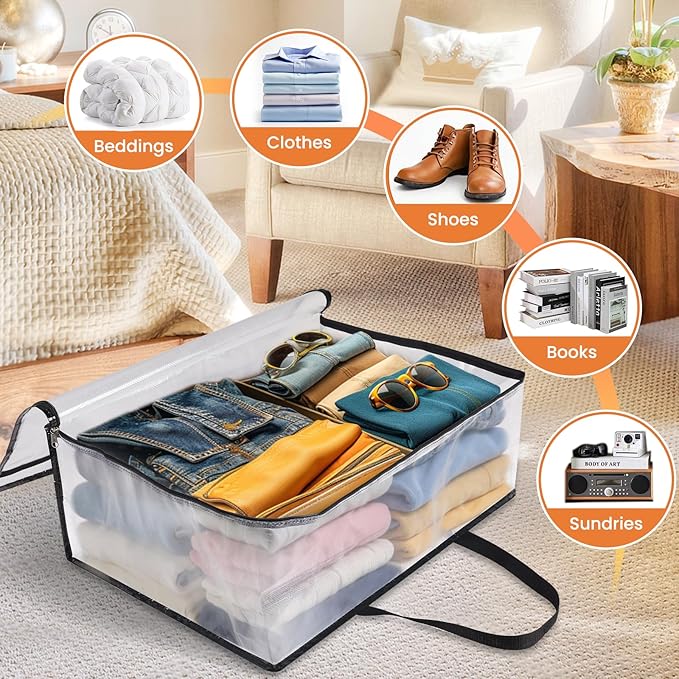 TasticTotes 8 Pack Clear Storage Bags for Comforter, Clothes & Bedding, 60L