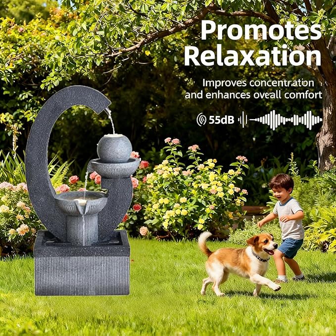 Qingyinge 31'' H Modern Outdoor Fountain Resin Outdoor Garden Fountains with Contemporary Design LED Light for Garden, Patio, Deck, Porch, Backyard and Home Art Decor