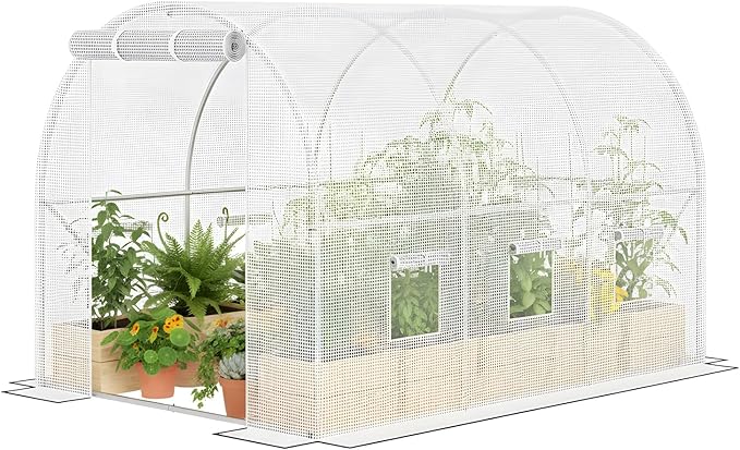 Superlele 10x7x7FT Tunnel Greenhouse for Outdoors, Heavy Duty Walk in Greenhouse, Large Garden Green House with Reinforced PE Mesh Cover, 6 Windows with Screen, Stakes and Ropes, White