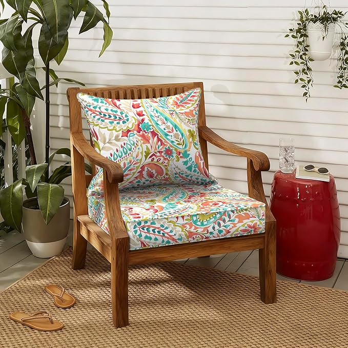 LVTXIII Outdoor Deep Seat Cushion Patio Seat and Back Cushion Set Seasonal Chair Cushion with Removable Cover and Adjustable Buckle for Home and Garden, 22"x22"x4", Pretty Paisley