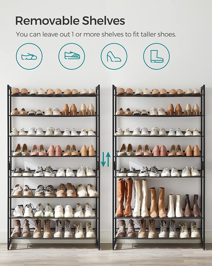 SONGMICS Metal Shoe Rack, 8-Tier Shoe Orgainzer, Holds 32-40 Pairs