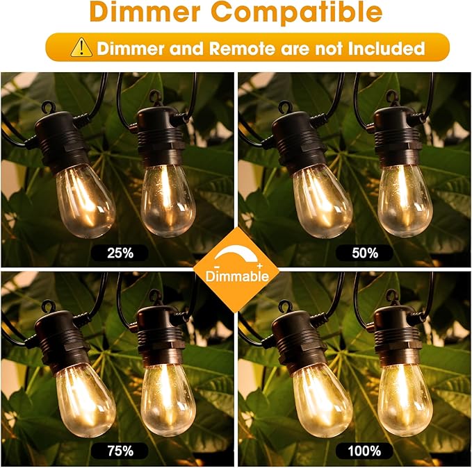 GvvooHome LED Outdoor String Lights 25FT with 9 Shatterproof S14 Bulbs, Waterproof for Porch, Deck, Garden, Balcony, Dimmable 2700K