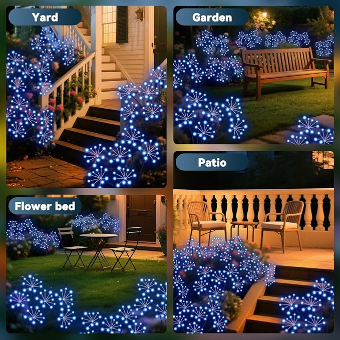 Slyuexu Solar Garden Lights 2 Pack Waterproof Swaying Starburst Light Solar Outdoor Lights for Yard Patio Walkway Pathway Party Wedding Decoration, Unique Gifts for Women, Blue