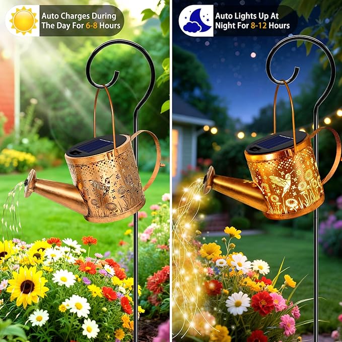 ZNYCYE Solar Watering Can Lights, Hummingbird Decorative Hanging Lantern Solar Lights Outdoor Waterproof, Gifts for Mom Women Grandma Mother's Day, Retro Metal Garden Decor for Outside Yard Patio Lawn