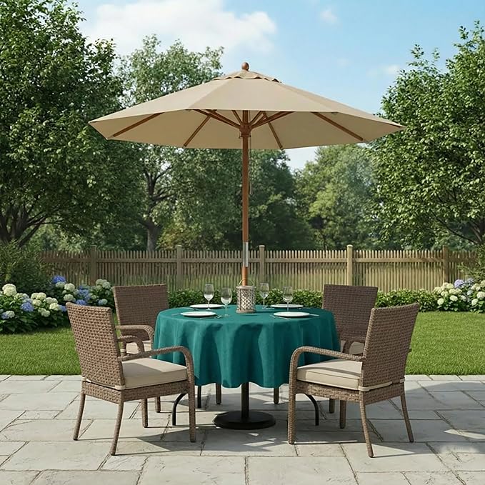 Outdoor Tablecloth Wrinkle-Free Stain Resistant Waterproof Polyester Fabric Table Cover with Zipper Umbrella Hole for Picnic/Party/Dinner/Patio Garden(60inch Round,Zippered,Teal)